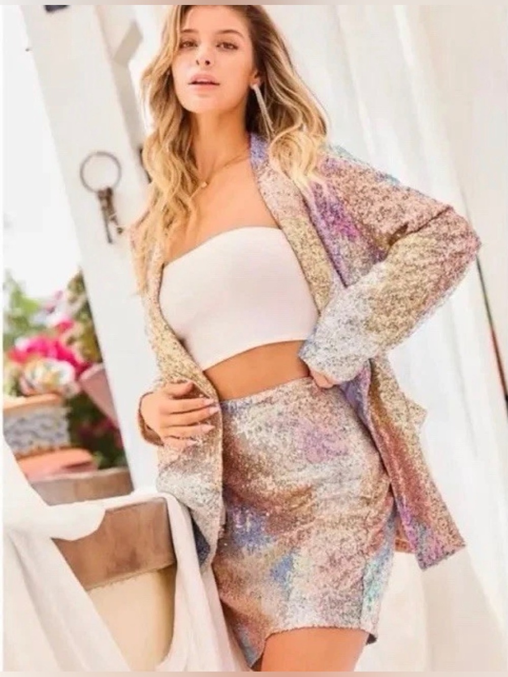 NWT MAIN STRIP Sequin Open Front Blazer- Large